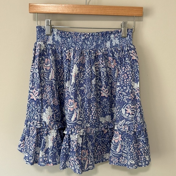 Evereve Sundry Floral Flounce Skirt Ruffle Chambray Blue Pink Sz 0 US XS NEW - Picture 5 of 7